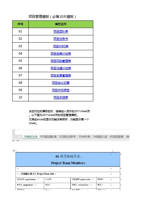 项目管理模板(必备10大模板)