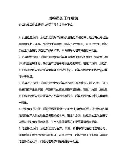 质检员的工作业绩