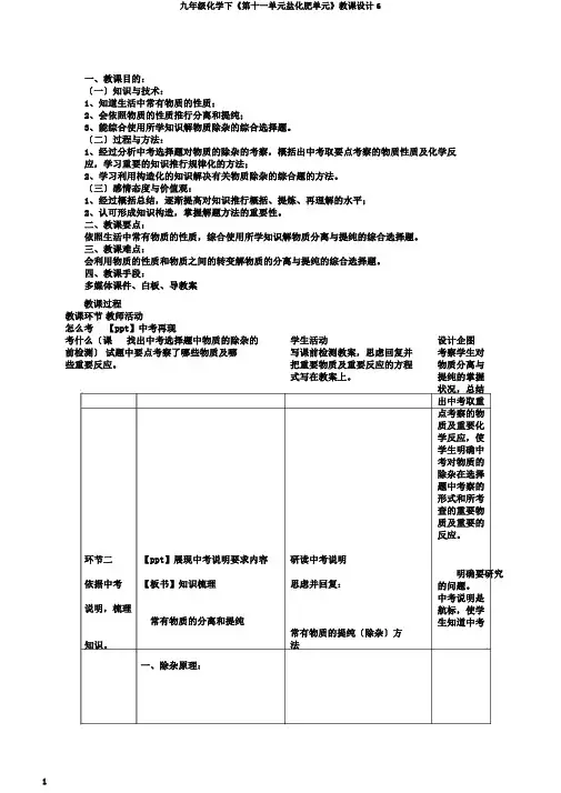 九年级化学下《第十一单元盐化肥单元》教案6