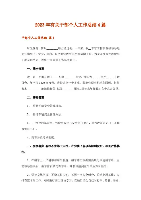 2023年有关干部个人工作总结4篇