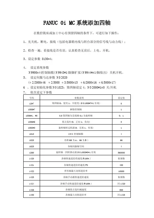 FANUC 0i MC系统添加四轴