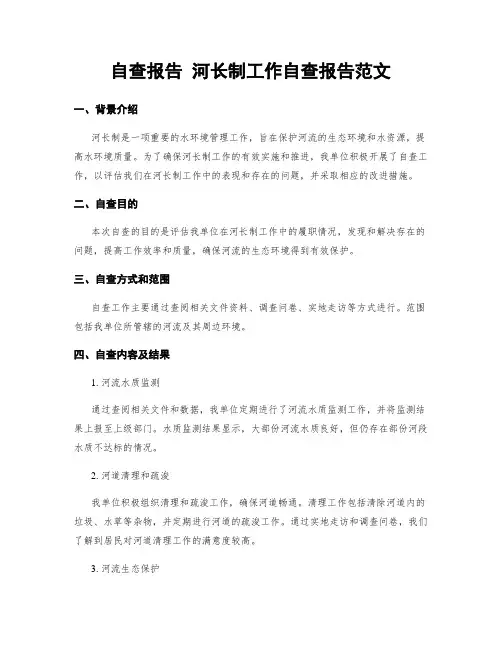 自查报告 河长制工作自查报告范文