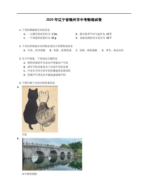 2020年辽宁省锦州市中考物理试卷(含答案)