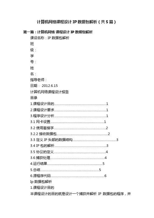 计算机网络课程设计IP数据包解析（共5篇）