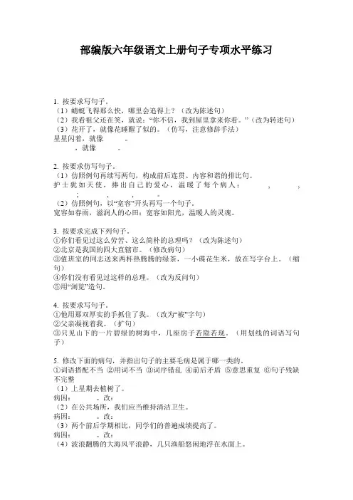 部编版六年级语文上册句子专项水平练习