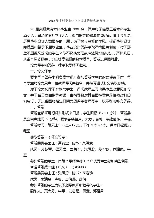 2015届本科毕业生毕业设计答辩实施方案_实施方案_