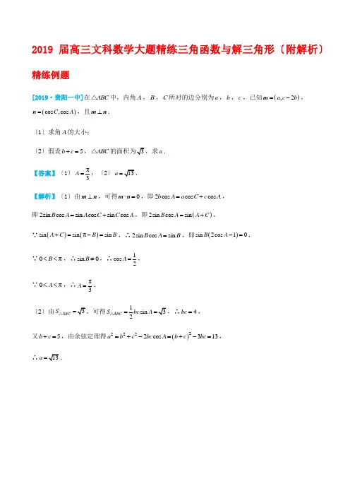 2019届高三文科数学考前大题精练：三角函数与解三角形(附解析)
