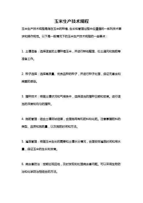 玉米生产技术规程