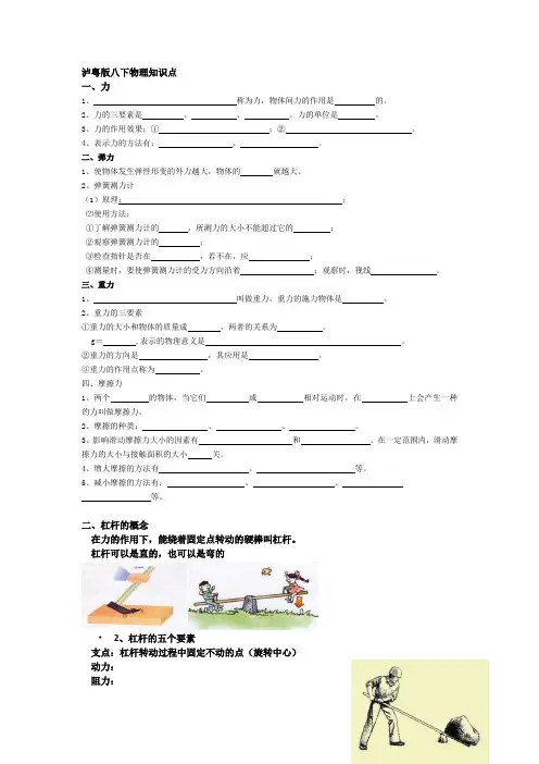 泸粤版物理八下全章知识点
