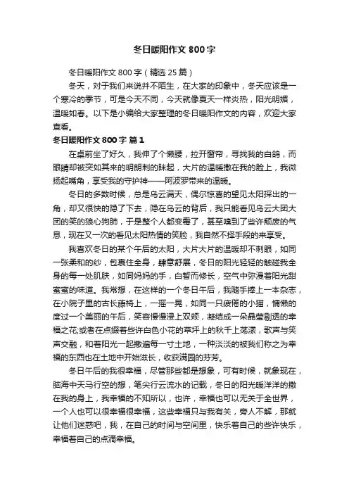冬日暖阳作文800字（精选25篇）