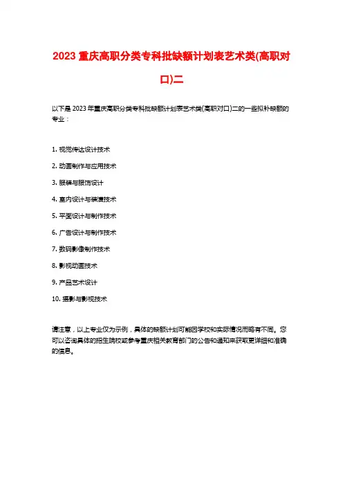 2023重庆高职分类专科批缺额计划表艺术类(高职对口)二