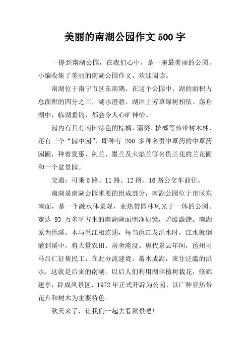 美丽的南湖公园作文500字