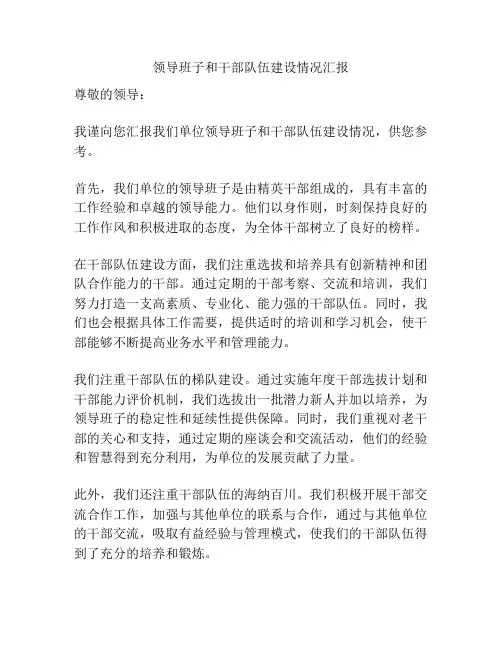 领导班子和干部队伍建设情况汇报