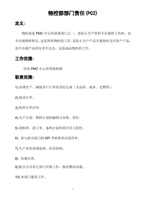 PC2-物控部部门责任