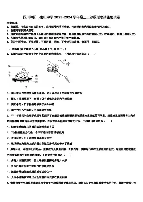 四川绵阳市南山中学2023-2024学年高三二诊模拟考试生物试卷含解析