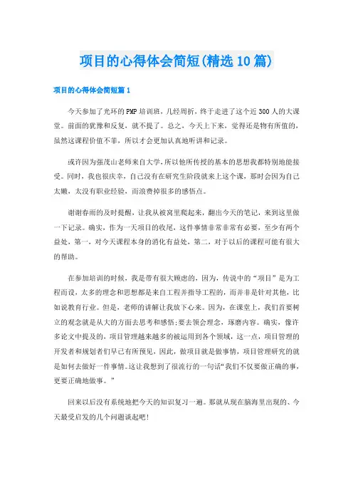 项目的心得体会简短(精选10篇)