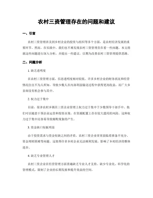 农村三资管理存在的问题和建议
