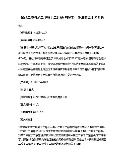 聚己二酸对苯二甲酸丁二醇酯(PBAT)一步法聚合工艺分析