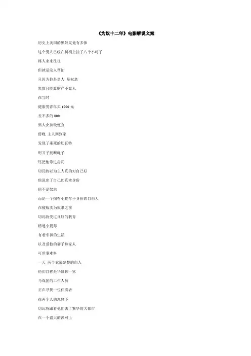《为奴十二年》电影解说文案