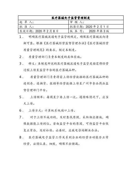 医疗器械电子监管管理制度