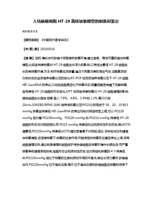 人结肠癌细胞HT-29离体缺氧模型的制备和鉴定