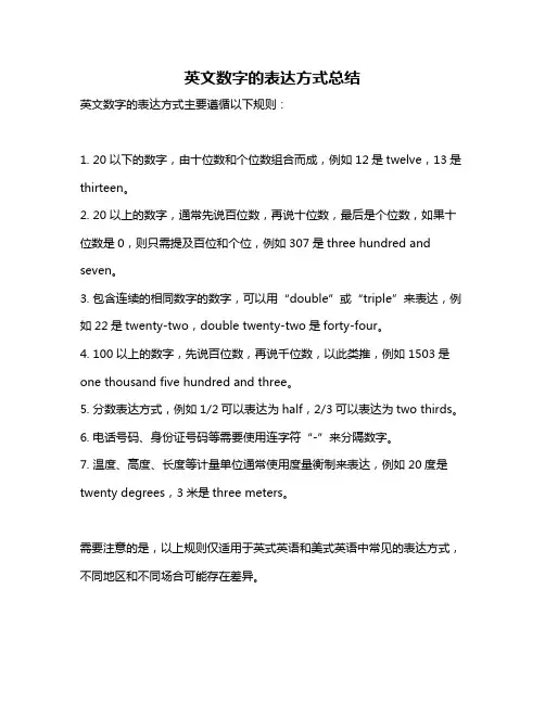 英文数字的表达方式总结