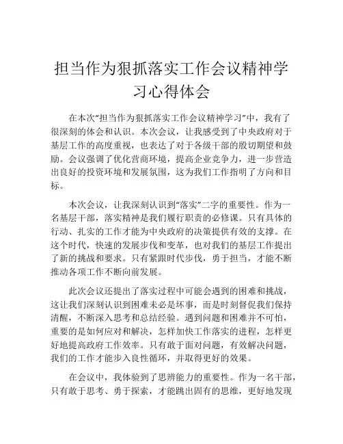 担当作为狠抓落实工作会议精神学习心得体会