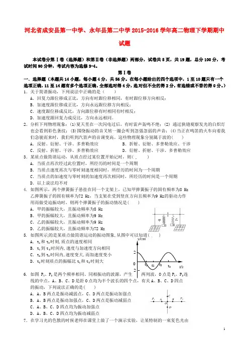 河北省成安县第一中学、永年县第二中学高二物理下学期期中试题