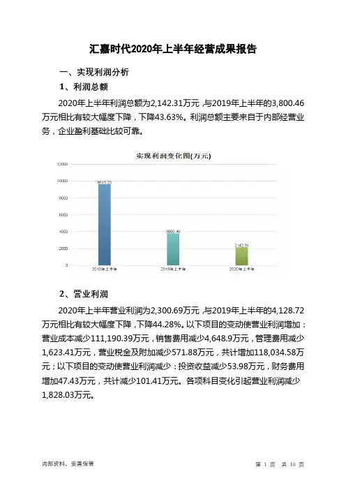 汇嘉时代2020年上半年经营成果报告