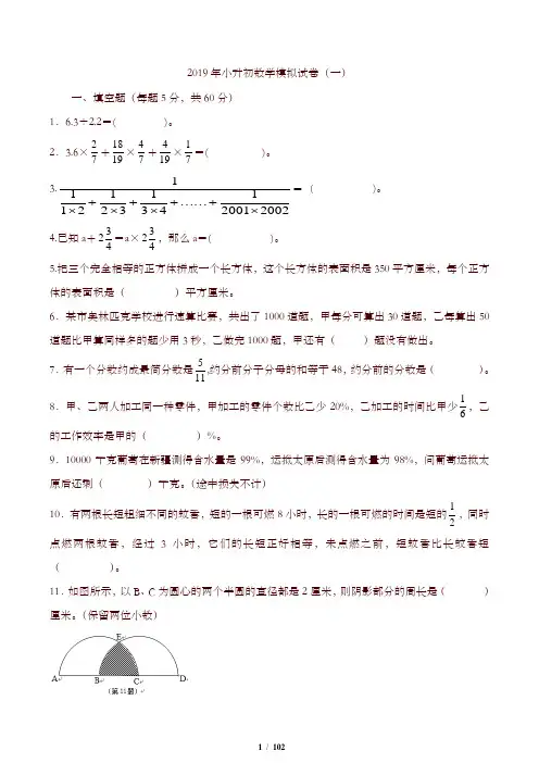 小升初数学模拟试卷及答案解析-分班冲刺强化训练试题(10套)