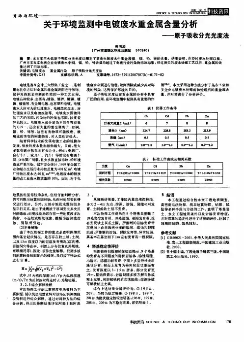 关于环境监测中电镀废水重金属含量分析——原子吸收分光光度法