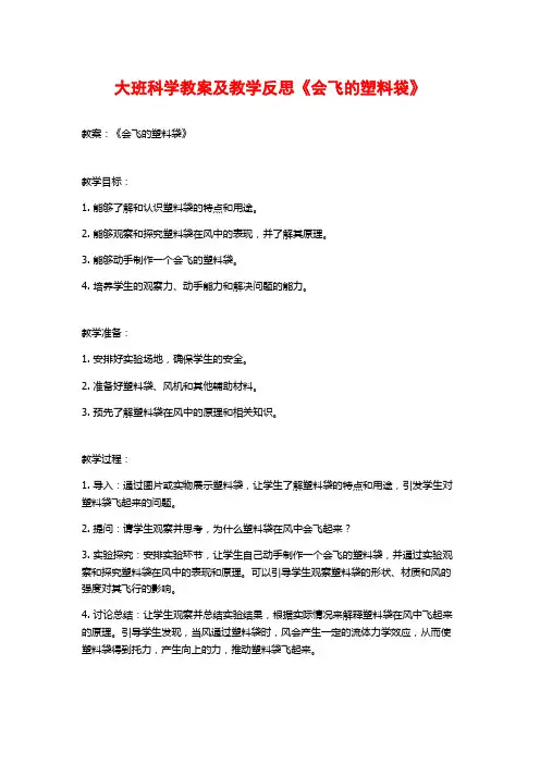 大班科学教案及教学反思《会飞的塑料袋》