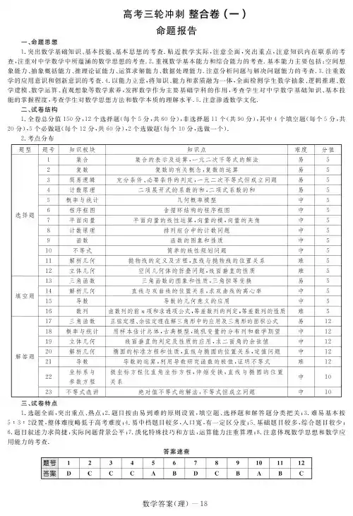 2020年高考三轮冲刺卷理数答案