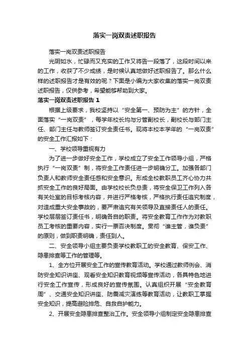 落实一岗双责述职报告