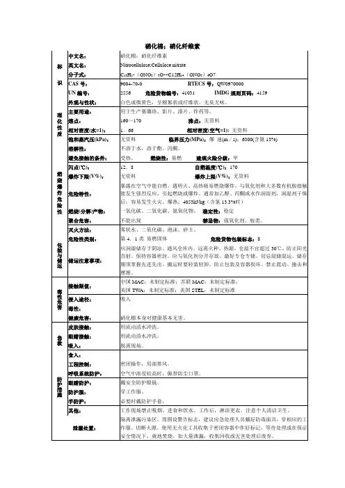 硝化棉;硝化纤维素化学品安全技术说明书MSDS