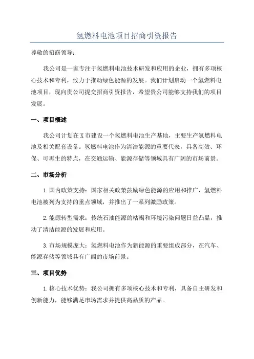 氢燃料电池项目招商引资报告