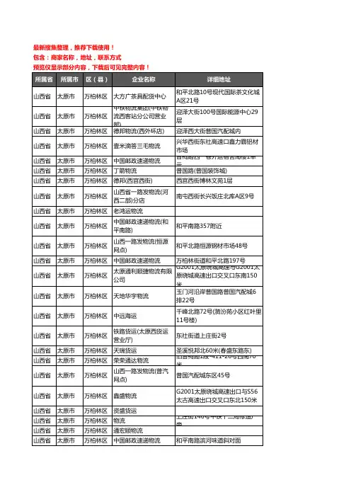 新版山西省太原市万柏林区货运企业公司商家户名录单联系方式地址大全95家