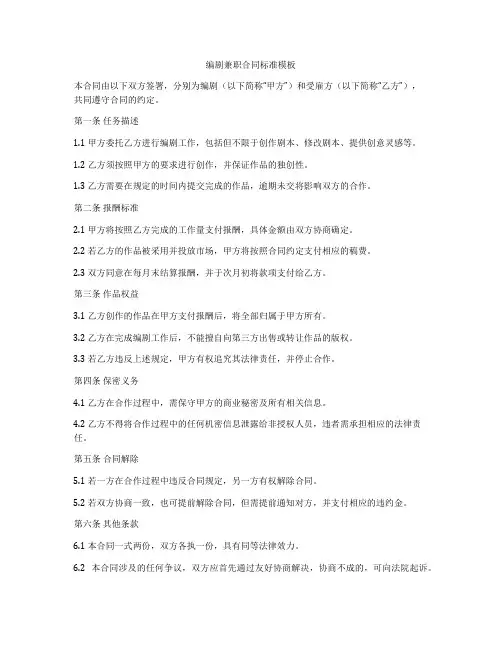 编剧兼职合同标准模板