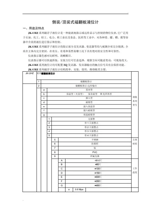 磁翻板液位计简介选型参数表