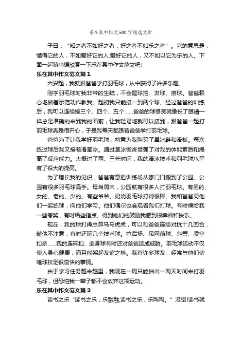 乐在其中作文600字精选文章_记叙文范文_