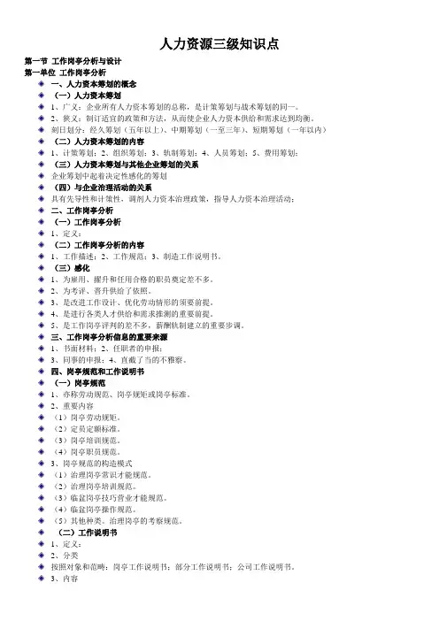 人力资源三级知识点