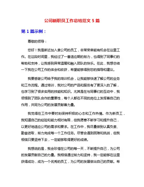 公司新职员工作总结范文5篇