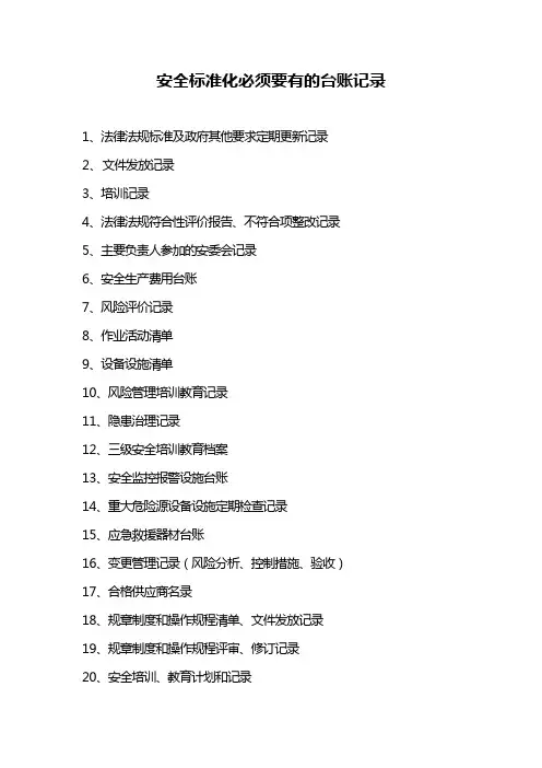 安全标准化必须要有的台账记录