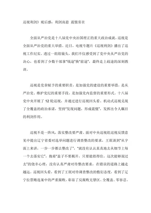 巡视利剑》观后感：利剑高悬 震慑常在
