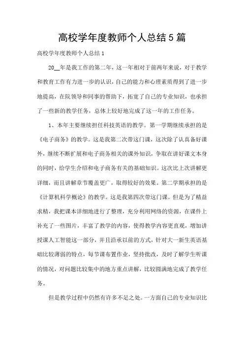 高校学年度教师个人总结5篇