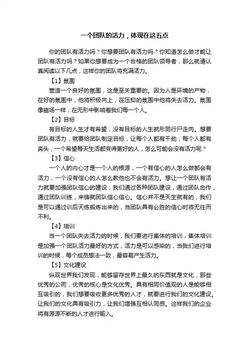 一个团队的活力，体现在这五点