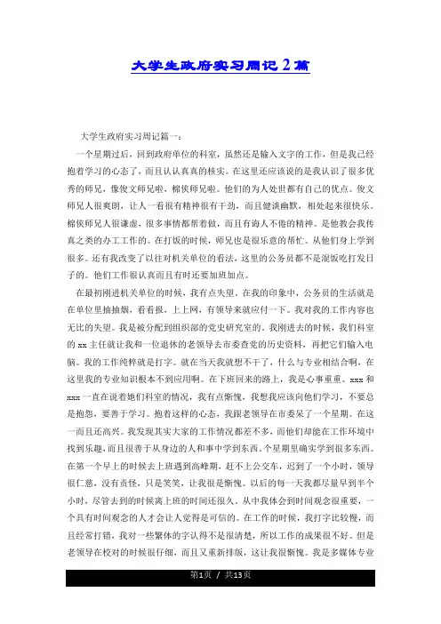 大学生政府实习周记2篇.docx
