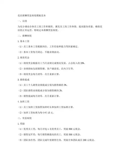 花店薪酬奖惩制度模板范本