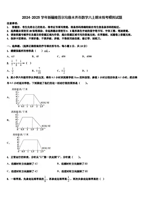 2024-2025学年新疆维吾尔乌鲁木齐市数学六上期末统考模拟试题含解析