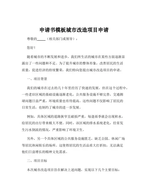 申请书模板城市改造项目申请